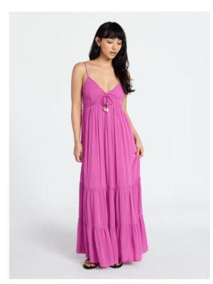 Home Crochet Lace Trim Tiered Maxi Dress