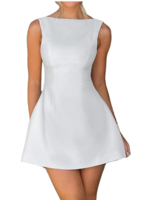 Women Sleeveless Mini Dress Summer Mock Neck Backless
